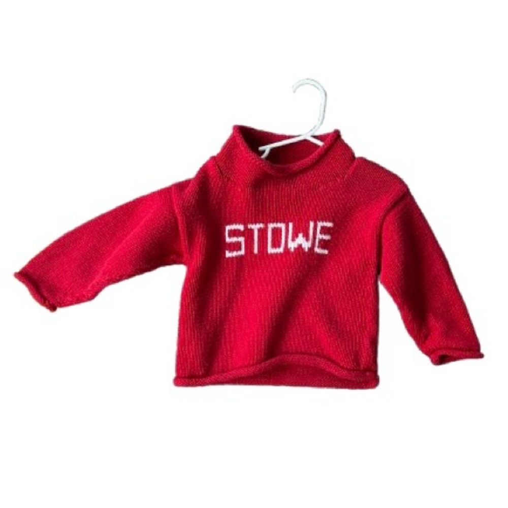 Red Knit Sweater with 'STOWE' Lettering